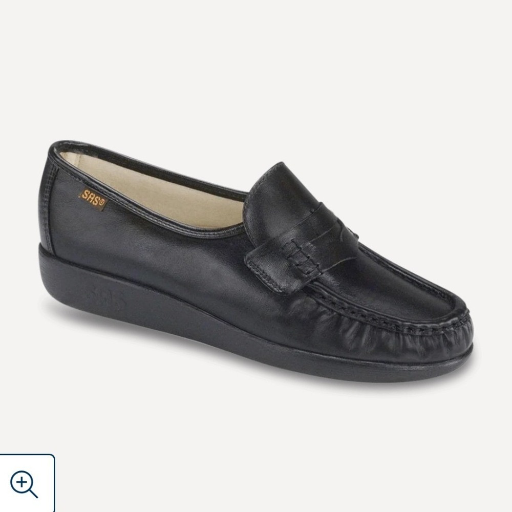 SAS Classic Timeless Loafers Black Leather Moccasin Dress Shoes Women 1.125 Heel